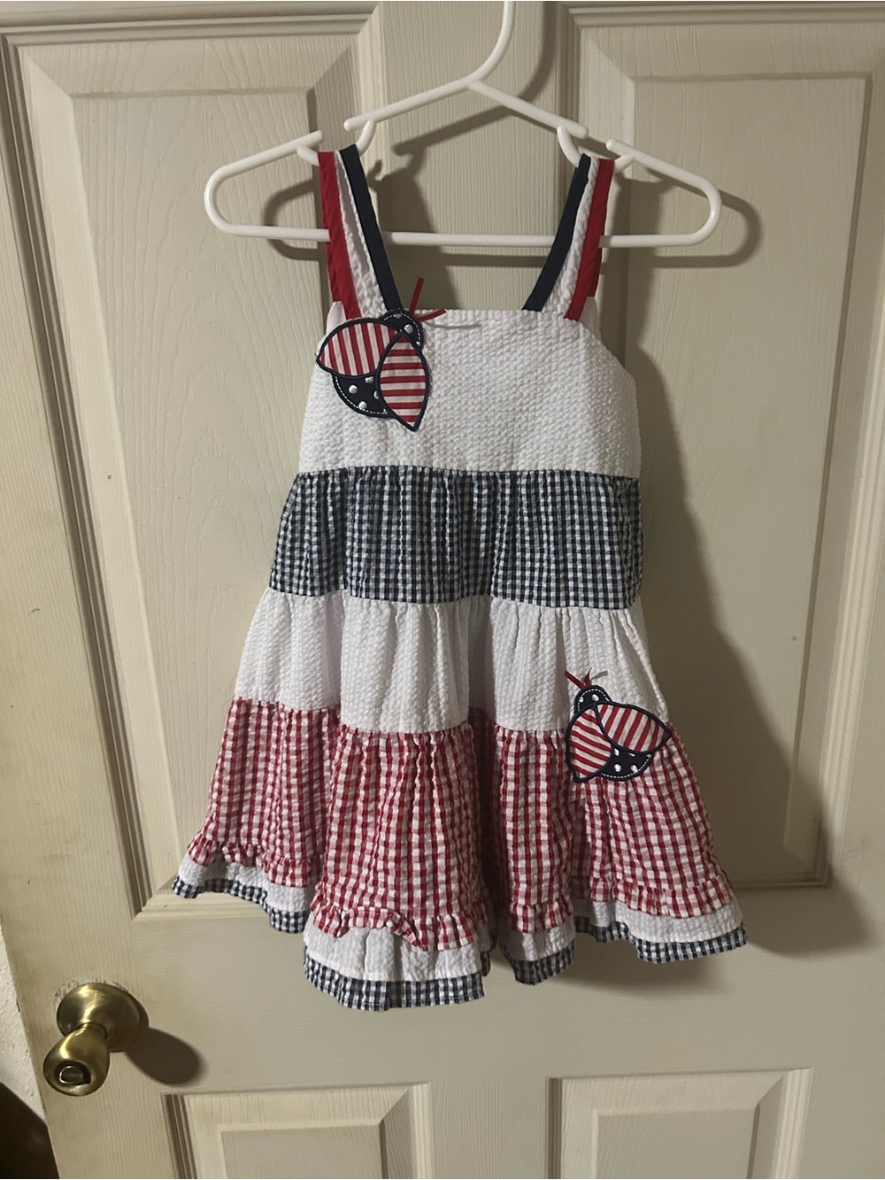 Emily Rose Red, White & Blue Tiered Gingham Sundress with Anchor Patches